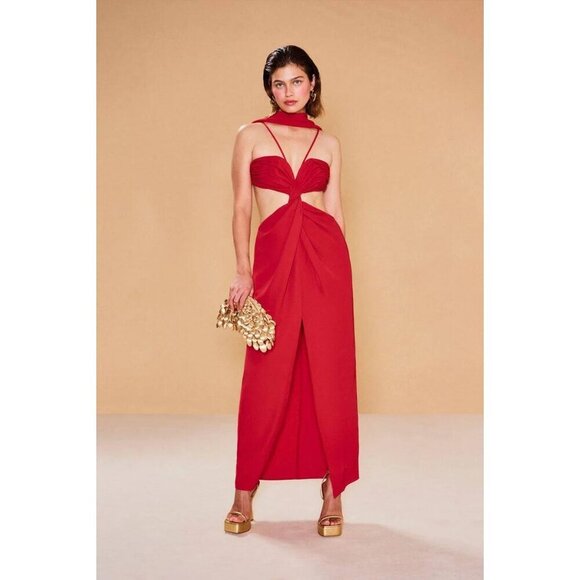 Cult Gaia Cody Gown in Amanita Luxe Twill In Red Large New Womens Maxi Dress - Picture 13 of 16